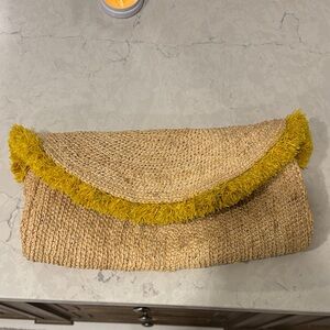 Tommy Bahama Tan Straw Clutch with Yellow Fringe